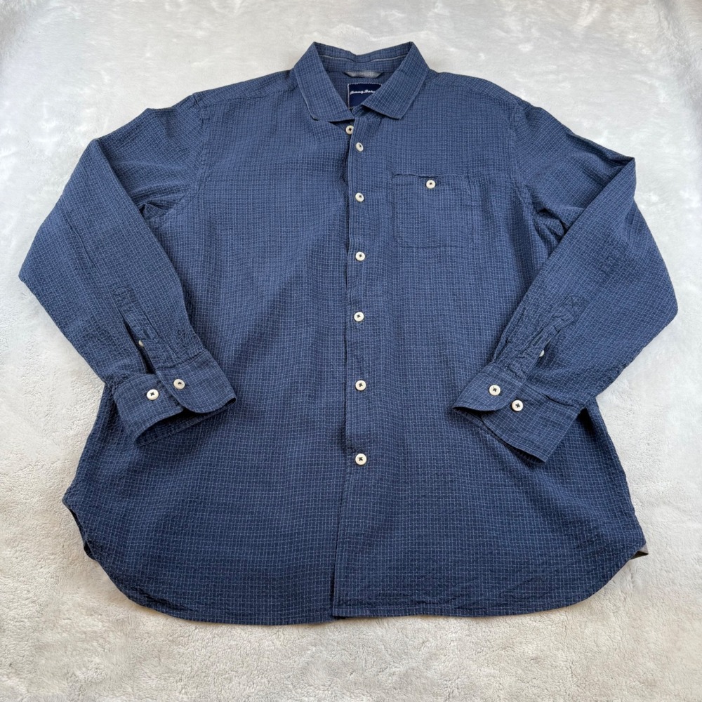 Tommy Bahama Men's‎ Blue Silk Cotton Textured Button Down Shirt XL